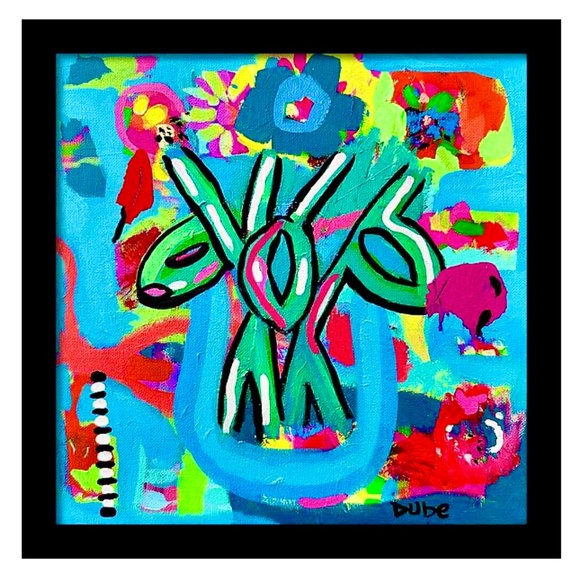 Original Painting Modern Abstract Collectible Flowers 12" x 12" Canvas Panel - Picture 2 of 8